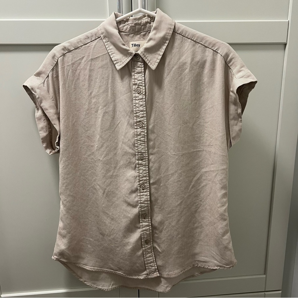 TILLEY Cap Rolled Sleeve Button up Shirt Green & White Womens Size S